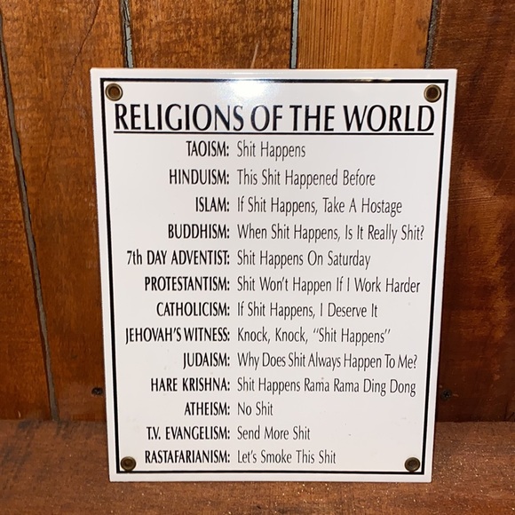Humorous Religions of the World sign. Steel. 8 x 10 - Picture 1 of 8